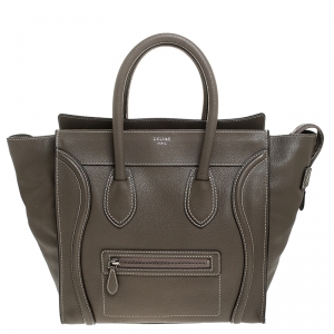 Pre Owned Celine Olive Green Leather Mini Luggage Tote