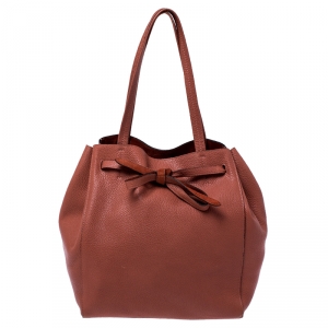 Pre Owned Celine Coral Peach Leather Phantom Cabas Shopper Tote