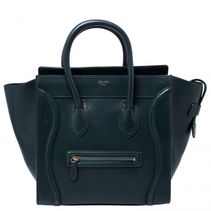 Pre Owned Celine Dark Green Leather Mini Luggage Tote