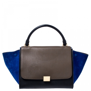 Pre Owned Celine Tri Color Leather and Suede Medium Trapeze Bag
