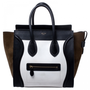 Pre Owned Celine Tricolor Leather and Nubuck Mini Luggage Tote