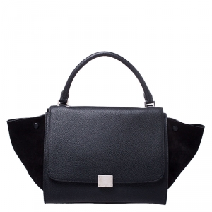 Pre Owned Celine Black Leather and Suede Small Trapeze Bag