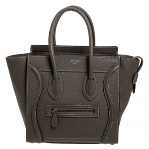 Pre Owned Celine Taupe Leather Micro Luggage Tote 
