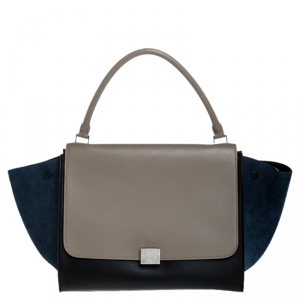 Pre Owned Celine Tri Color Leather and Suede Large Trapeze Bag