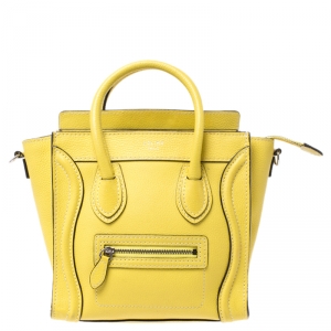 Pre Owned Celine Yellow Leather Nano Luggage Tote