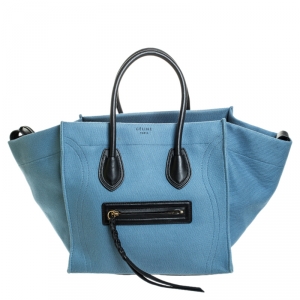 Pre Owned Celine Light Blue Denim Medium Phantom Luggage Tote