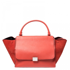 Pre Owned Celine Red Leather and Suede Medium Trapeze Bag