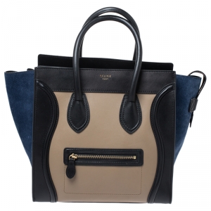 Pre Owned Celine Tri Color Leather and Suede Mini Luggage Tote