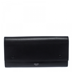 Pre Owned Celine Black Leather Large Multifunction Flap Wallet