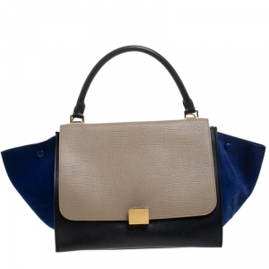 Pre Owned Celine Tricolor Leather and Suede Medium Trapeze Bag