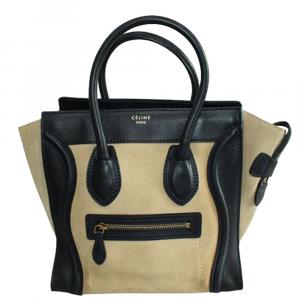 Pre Owned Celine Nude/Black Suede Leather Micro Luggage Bag