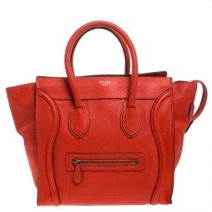 Pre Owned Celine Orange Leather Mini Luggage Tote