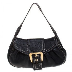 Pre Owned Celine Black Leather Buckle Shoulder Bag