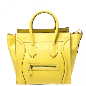 Pre Owned Celine Yellow Leather Mini Luggage Tote