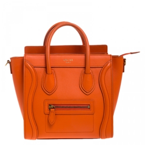 Pre Owned Celine Orange Leather Nano Luggage Tote