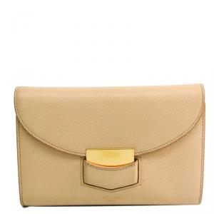 Pre Owned Celine Beige Leather Trotter Medium Bifold Wallet