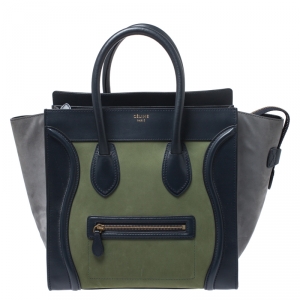 Pre Owned Celine Multicolor Nubuck and Leather Mini Luggage Tote
