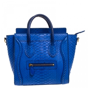 Pre Owned Celine Blue Python Nano Luggage Tote