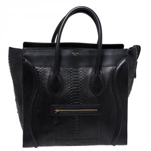 Pre Owned Celine Black Python and Leather Medium Luggage Tote