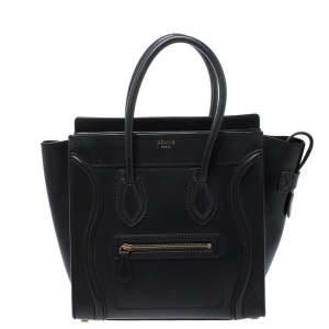 Pre Owned Celine Black Leather Micro Luggage Tote