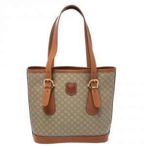 Pre Owned Celine Light Brown Macadam Coated Canvas and Leather Small Vintage Tote
