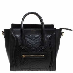 Pre Owned Celine Black Python and Leather Nano Luggage Tote