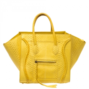 Pre Owned Celine Yellow Python Medium Phantom Luggage Tote 
