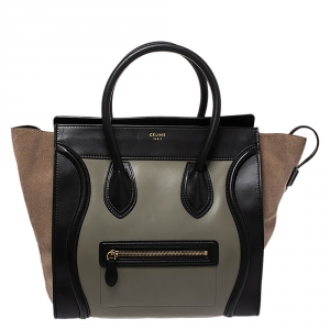 Pre Owned Celine Tricolor Leather and Suede Mini Luggage Tote