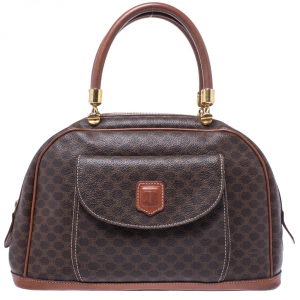 Pre Owned Celine Brown Macadam Coated Canvas and Leather Satchel
