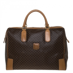 Pre Owned Celine Brown Macadam Coated Canvas and Leather Weekender Bag