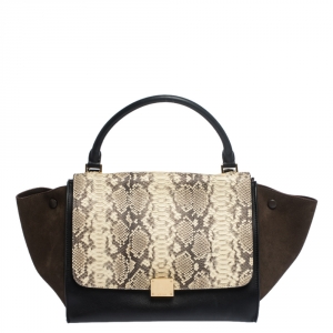 Pre Owned Celine Tricolor  Python/Suede and Leather Medium Trapeze Bag