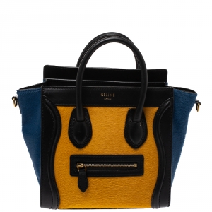 Pre Owned Celine Tricolor Calfhair and Leather Nano Luggage Tote