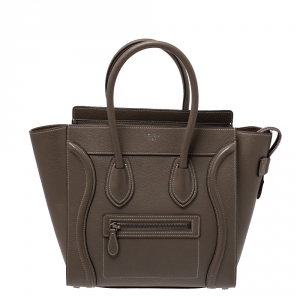 Pre Owned Celine Olive Green Leather Micro Luggage Tote