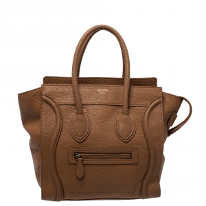 Pre Owned Celine Tan Leather Micro Luggage Tote