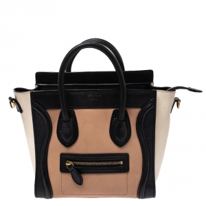 Pre Owned Celine Tricolor Leather Nano Luggage Tote