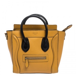 Pre Owned Celine Mustard/Black Leather Nano Luggage Tote
