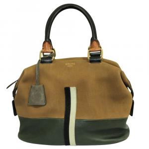Celine Brown Leather Racer Stripe Boston Bag