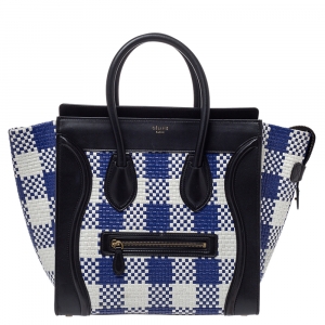 Pre Owned Celine Tri Color Leather Mini Gingham Luggage Tote