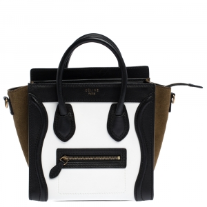 Pre Owned Celine Tri Color Leather and Suede Nano Luggage Tote