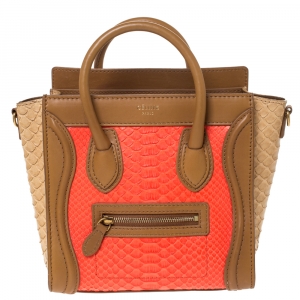 Pre Owned Celine Tri Color Python and Leather Nano Luggage Tote