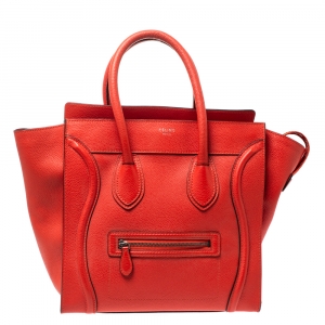 Pre Owned Celine Orange Leather Mini Luggage Tote