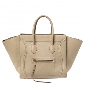 Pre Owned Celine Beige Leather Medium Phantom Luggage Tote 