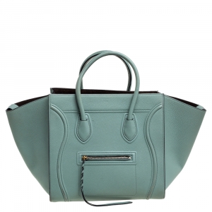 Pre Owned Celine Mint Green Leather Medium Phantom Luggage Tote 