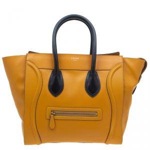 Pre Owned Celine Tan Black Handle Leather Mini Luggage Tote