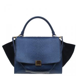 Celine Navy Blue Python Suede Medium Trapeze Bag