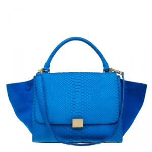 Celine Blue Python/Suede Medium Trapeze Bag
