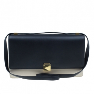 Pre Owned Celine Black and White Calfskin Medium Case Flap Bag