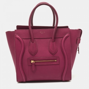 Pre Owned Celine Magenta Leather Micro Luggage Tote