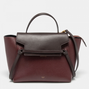 Pre Owned Celine Burgundy/Brown Leather Micro Belt Top Handle Bag