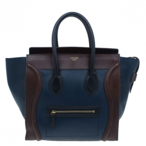 Pre Owned Celine Bi-Color Calfskin Leather Mini Luggage Tote Bag